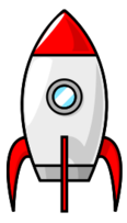A cartoon moon rocket