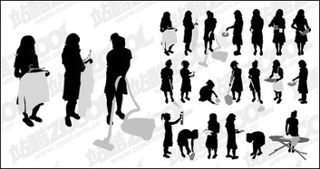 Action figures do housework silhouette vector material Thumbnail