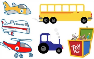 Aircraft, helicopters, cars, tractors, trains and toy vector Thumbnail