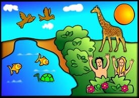 Animals Water Green Kids Plants Sun Scene Bible Christian Creation Eden Adam Eve Jewish Thumbnail