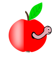 Apple Red with a Green Leaf with funny Worm