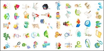Balloons, blocks, gifts, pencils, chairs, clocks, keys, magic wand, lotus, seed icon Thumbnail