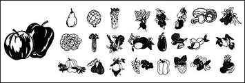 Black and white vector material fruits and vegetables