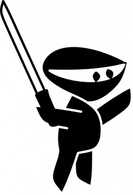 Black White Sword Boy Cartoon Ninja clip art