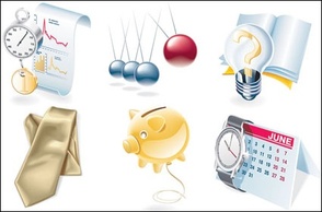 Bulbs, ties, watches, desk calendar, notebook, seals, pen Thumbnail