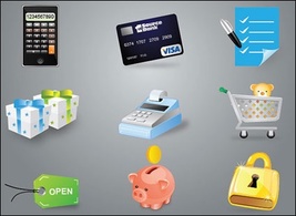 Calculator, credit cards, cash register, to save money pot Thumbnail