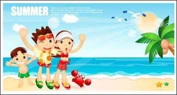 Cartoon boys and girls seaside resort Vector Thumbnail