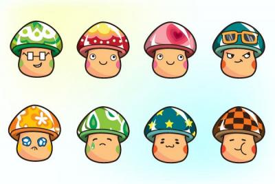 Cartoon Mushroom Characters Vector Thumbnail