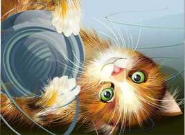 Cat playing with yarn ball Thumbnail