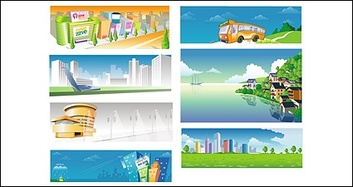 City buses, and other rural scenery of vector material Thumbnail