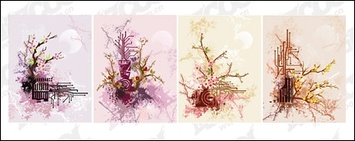 Comparison of modern and classical material Plum vector illustrations Thumbnail