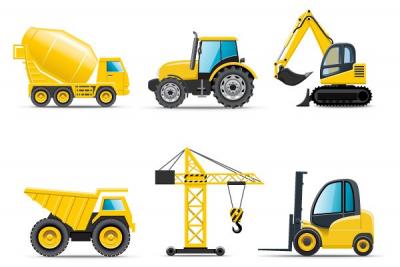 Construction Trucks & Crane Vector Thumbnail