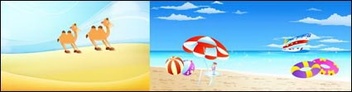 Desert, camels, sand, sun umbrella, buoy Thumbnail