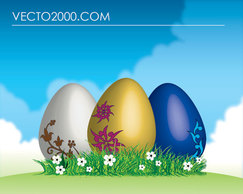 Easter eggs on green grass Thumbnail