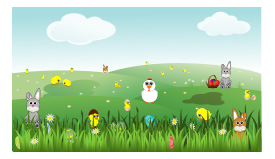Easter Landscape with bunnies, chicks, eggs, chicken, flowers Thumbnail