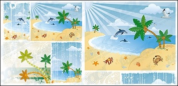 Eps Format, With JPG Preview, The Crucial Words: Sea, Sand, Coconut Trees, Clouds, Dolphins, Sea ... Thumbnail