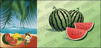 eps format, with jpg preview, the crucial words: Vector fruits, the beach, watermelons, bananas, grapes, ... Thumbnail