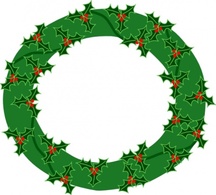 Evergreen Wreath With Large Holly clip art Thumbnail
