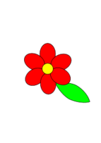 Flower six red petals black outline green leaf with upper and lower text Thumbnail