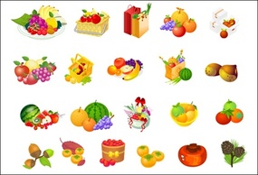 Fruit basket, hazelnut, persimmon vector Thumbnail