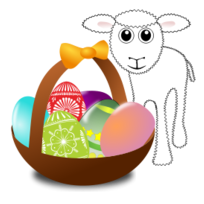 Funny lamb with Easter eggs in a basket Thumbnail