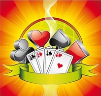 Gambling illustration with 3d casino symbols, cards and ribbon. Thumbnail