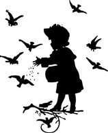 Girl Feeding Birds clip art