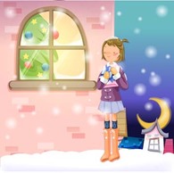 Girl waiting for her gift in snow Thumbnail