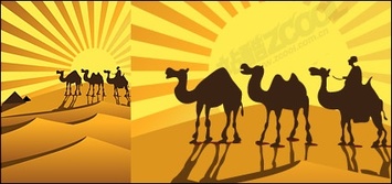 Gold desert on camel silhouettes vector material Thumbnail