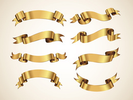 Golden Decorative Vector Ribbons Set Thumbnail
