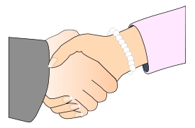 Handshake with Black Outline (white man and woman, freshwater pearl bracelet) Thumbnail