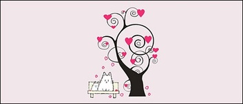 Heart-shaped cartoon trees vector elements