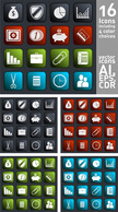 Icons on Square Black, Red, Green and Blue Button Thumbnail