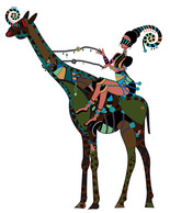 Illustration African girl riding giraffe