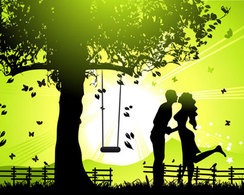 Illustration Of Lovers Kissing Under The Tree Thumbnail
