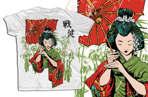 Japanese Geisha Vector T-Shirt Template Thumbnail