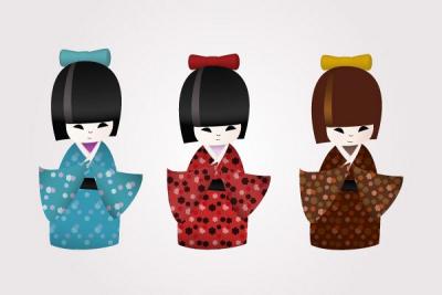 Japanese Kokeshi Dolls Vector Thumbnail