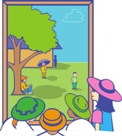 Kids Looking Out Window clip art