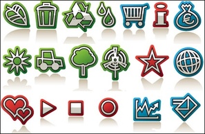 Leaves, green flag drops, the sun, windmill, icons vector Thumbnail