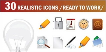 Light bulbs, mark pen, lock, horn, compass, microphone, timer vector Thumbnail