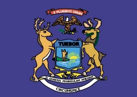Michigan State Flag And Coat Of Arms clip art Thumbnail