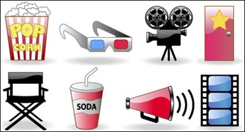 Movie tickets, popcorn, glasses, camera, icons vector Thumbnail