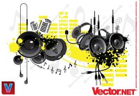 Music equipement vector - microphone vector, headset vector, audio vector earphone vector Thumbnail