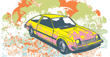 Old yellow car on the colorful background