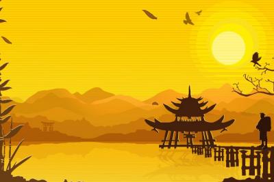 Oriental Sunset Vector Background Thumbnail