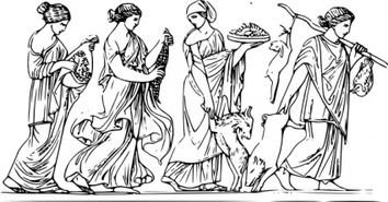 Outline Woman Girl Greek Ancient Relief Maiden Warszawianka Bw Horae Mythology Hora Thumbnail