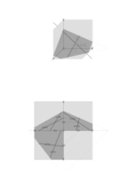 plane through two lines with intersection point, -- Ebene zweier kreuzender Geraden