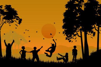 Playing Children Vector Silhouette Thumbnail