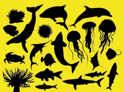 Sea animals silhouettes Thumbnail