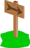 Sign Wooden Arrow Cartoon Grass Post Lawn Directions Signpost Signposts Thumbnail